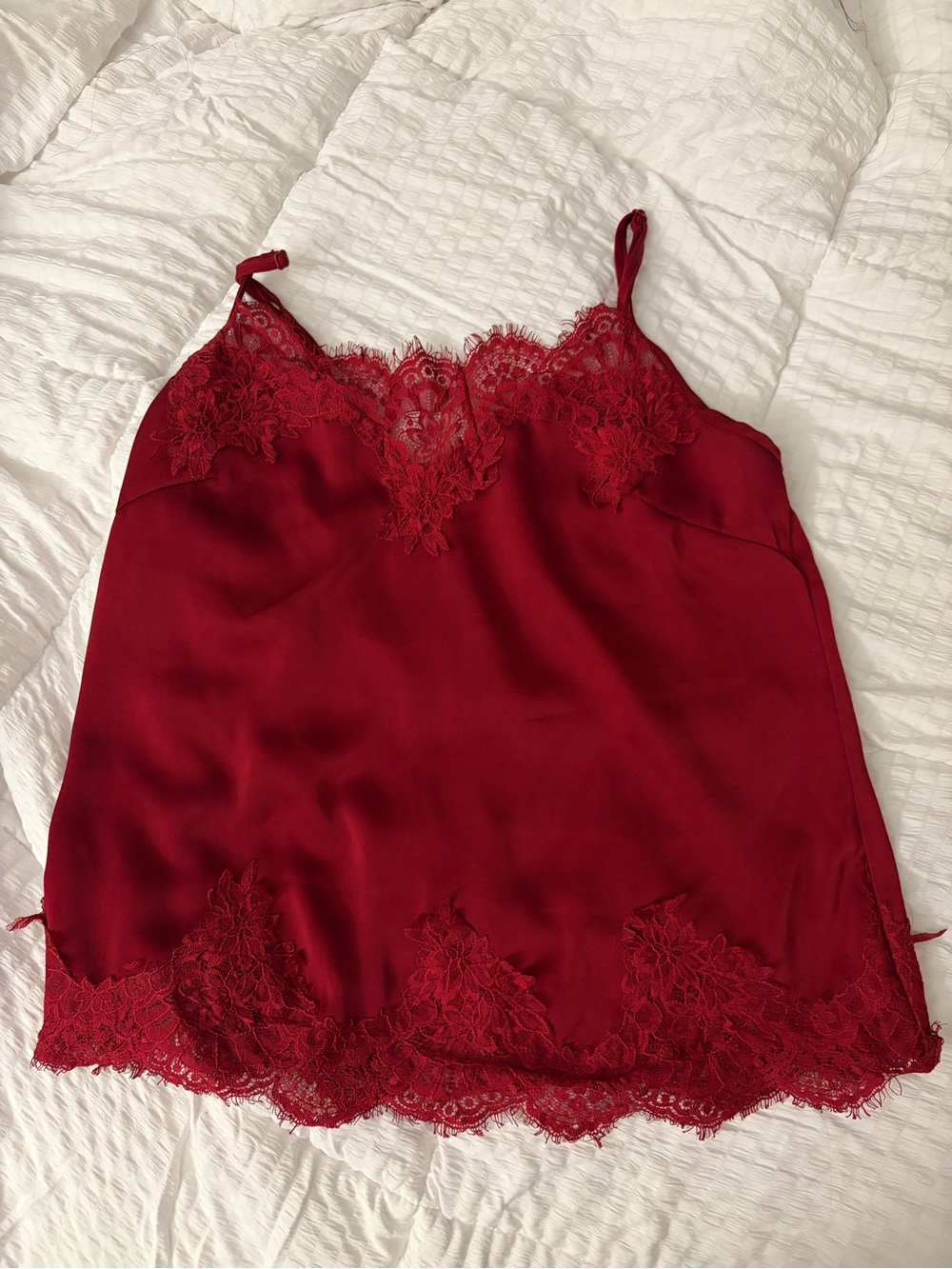 Source Unknown Red Lace Trim Satin Tank Top